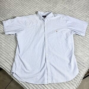 Ralph Lauren Oxford Shirt Mens 3XLT Blue Solid Short Sleeve Button Down Classic‎